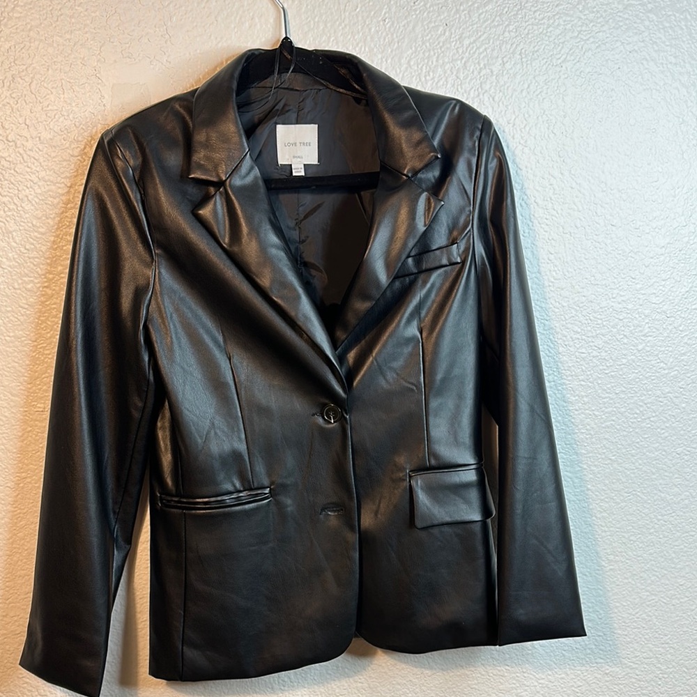 Black Faux Leather Blazer